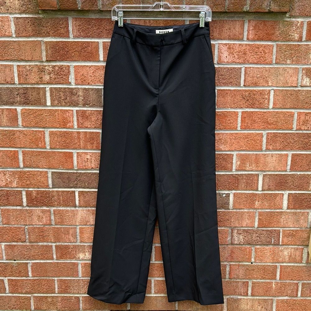 Boden Black Trouser Pants Wide Straight Leg Sz 6R NWT